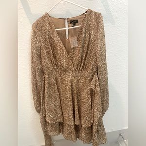 Longsleeve Pattern Dress Wrap Around Waist